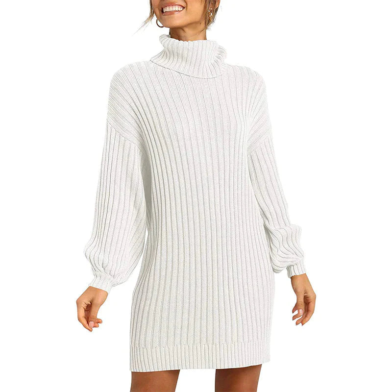 Hot Sale 50% OFF Women's Turtleneck Long Lantern Sleeve Loose Sweater Dress ( BUY 1 FREE SHIPPING)