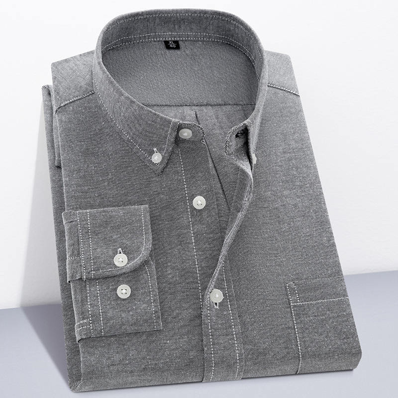 Men's Oxford Textile Pure Color Long Sleeve Shirt