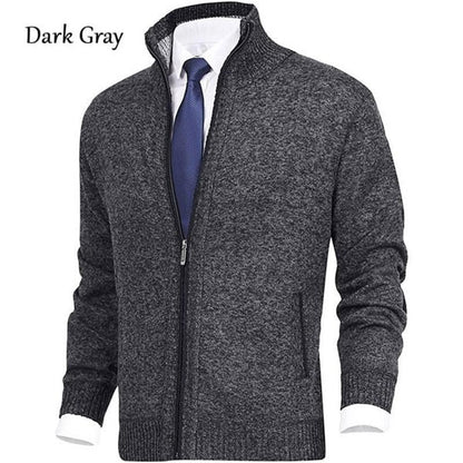 Men's Solid Color Stand Collar Fashion Cardigan Sweater Knit Jacket