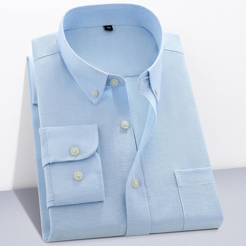 Men's Oxford Textile Pure Color Long Sleeve Shirt