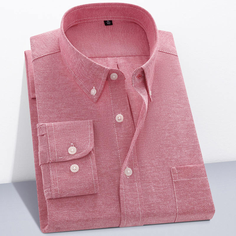 Men's Oxford Textile Pure Color Long Sleeve Shirt