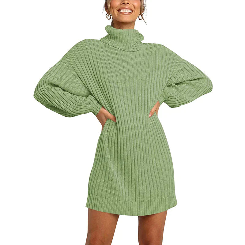 Hot Sale 50% OFF Women's Turtleneck Long Lantern Sleeve Loose Sweater Dress ( BUY 1 FREE SHIPPING)