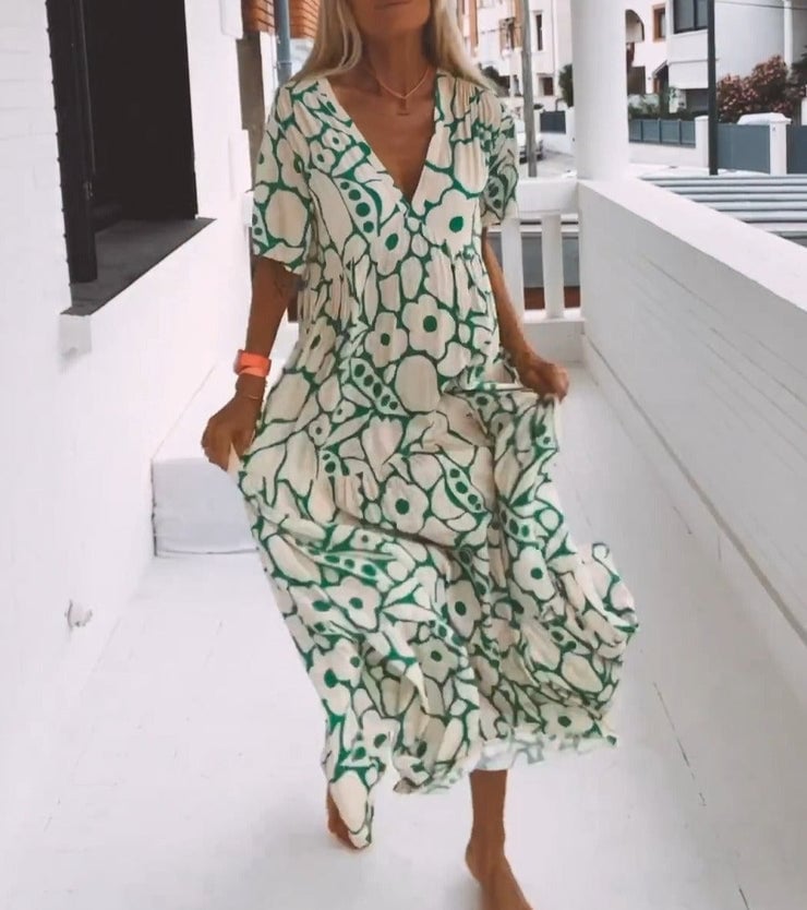 ?Hot Sale 48% OFF-?2023 Summer New Short-sleeved Printed Dress