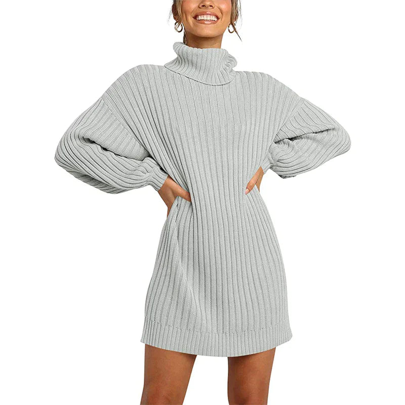 Hot Sale 50% OFF Women's Turtleneck Long Lantern Sleeve Loose Sweater Dress ( BUY 1 FREE SHIPPING)