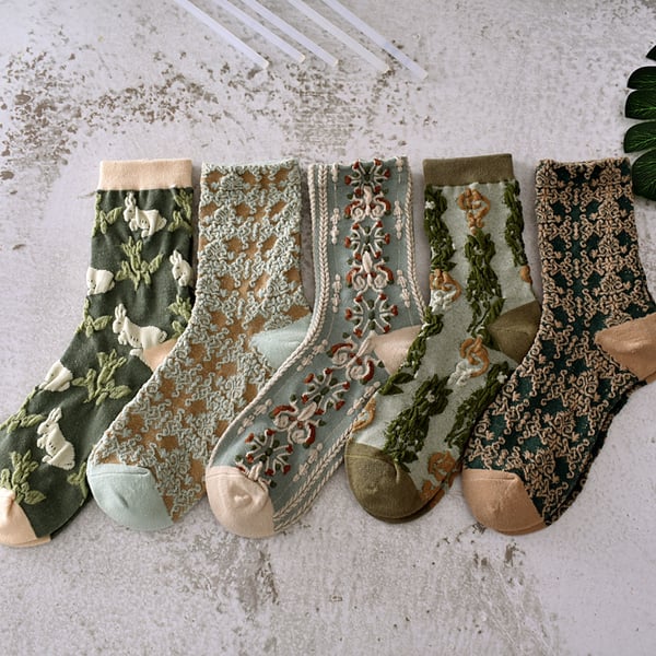 5 Pairs Womens Floral Cotton Socks