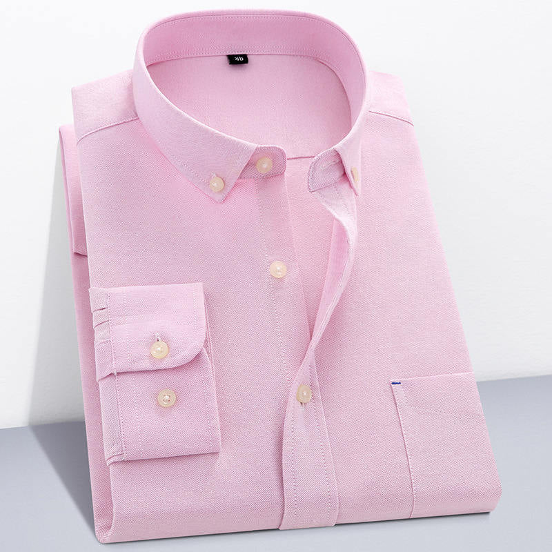 Men's Oxford Textile Pure Color Long Sleeve Shirt