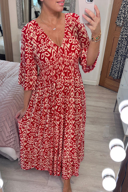 🔥Hot Sale - 40% OFF🔥Bohemian Casual Print V-neck Long Dress