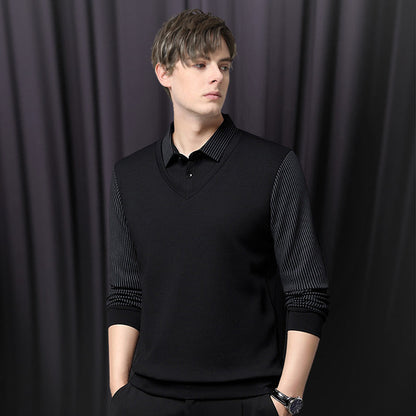 Men's Lapel Faux Two-Piece Knitted Shirt