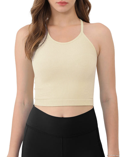 Women's Crop 3-Pack Washed Seamless Rib-Knit Camisole Crop Tank Tops