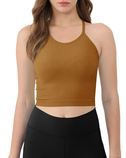 Women's Crop 3-Pack Washed Seamless Rib-Knit Camisole Crop Tank Tops