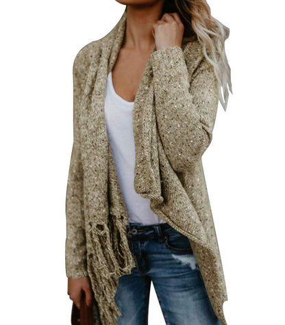 Women's Tassel Hem Sweater Long Cardigan Knitwer Pullover Poncho Coat