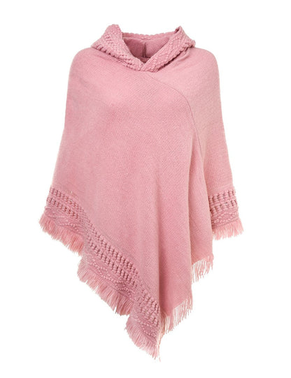 Ladies' Hooded Cape with Fringed Hem Crochet Poncho Knitting Patterns