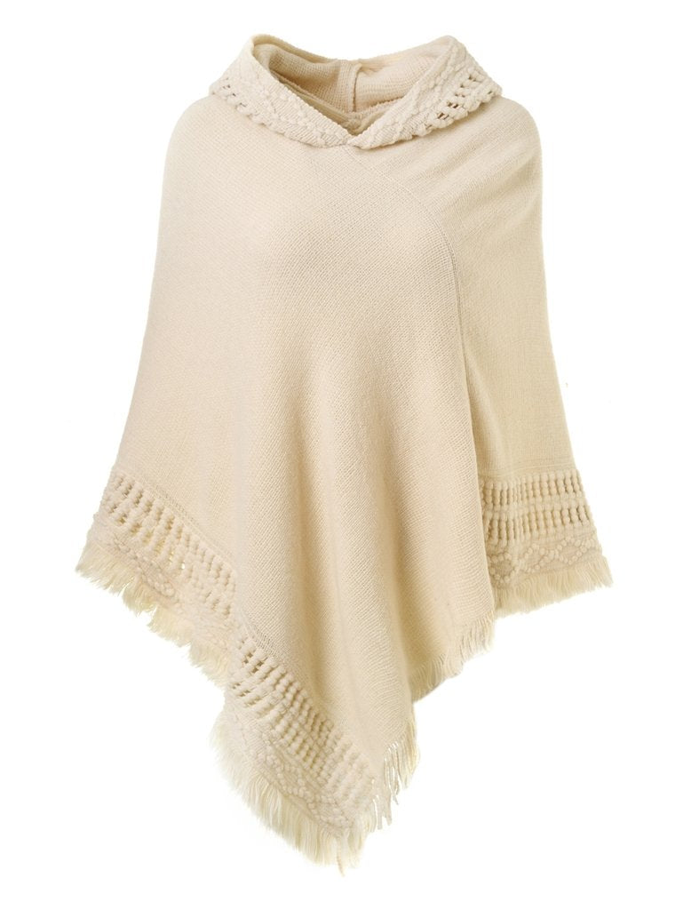 Ladies' Hooded Cape with Fringed Hem Crochet Poncho Knitting Patterns