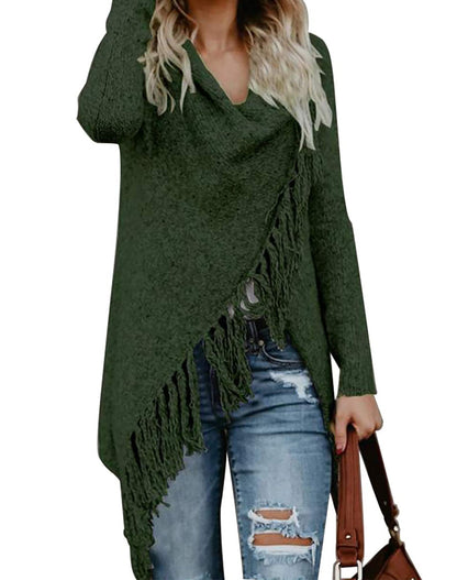 Women's Tassel Hem Sweater Long Cardigan Knitwer Pullover Poncho Coat