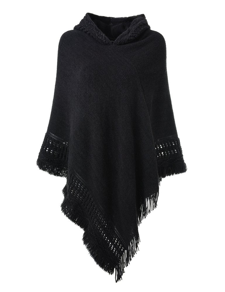 Ladies' Hooded Cape with Fringed Hem Crochet Poncho Knitting Patterns