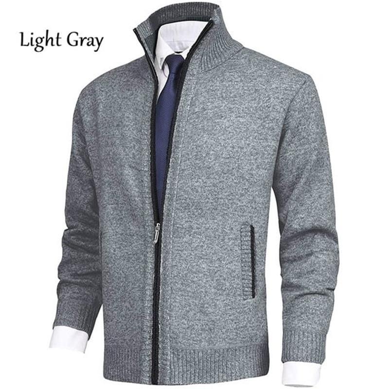 Men's Solid Color Stand Collar Fashion Cardigan Sweater Knit Jacket