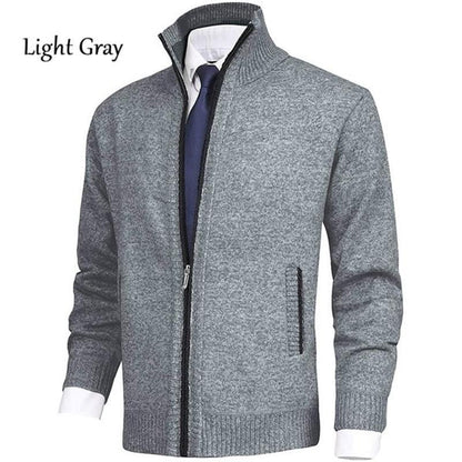 Men's Solid Color Stand Collar Fashion Cardigan Sweater Knit Jacket