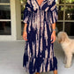 👗2 Pcs Get 10% OFF Extra Auto & Free Shipping🔥Casual Print V-Neck Waist Wrap Long Dress