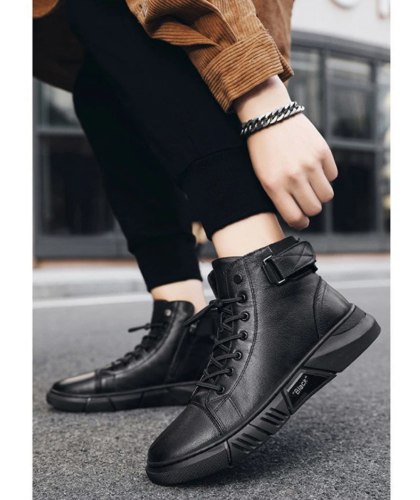 Black Warm Leather Boots