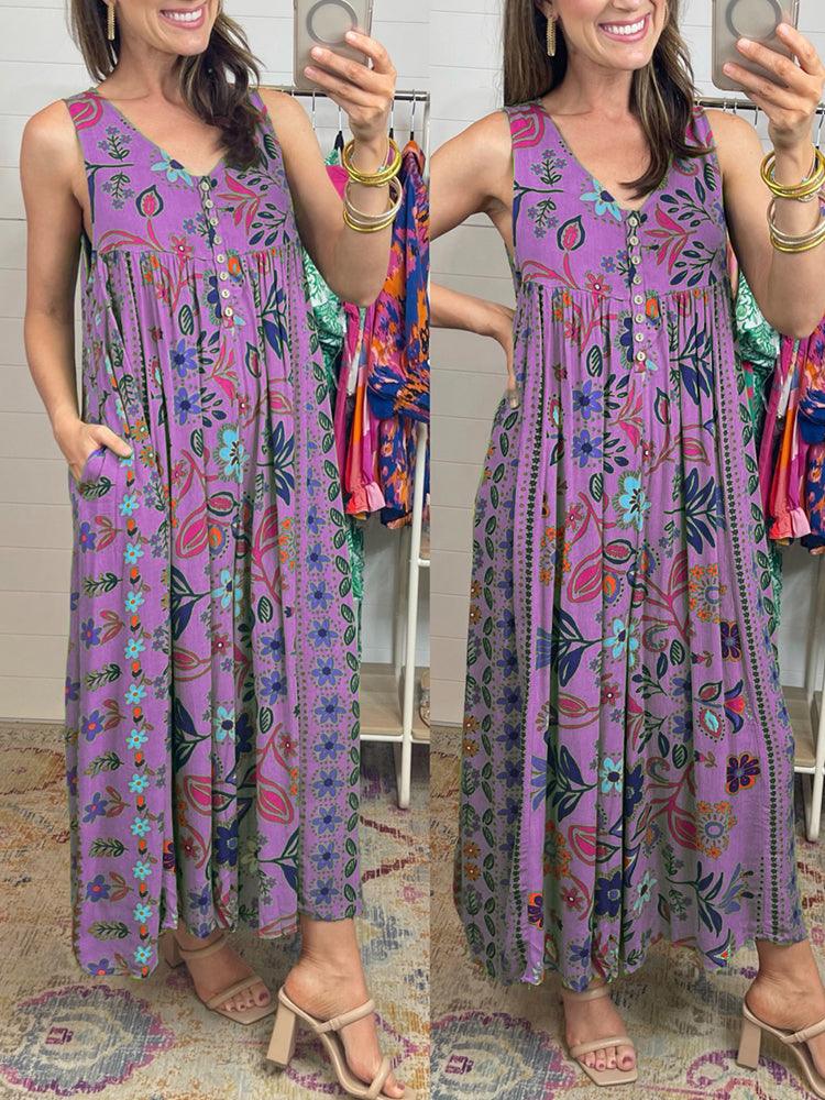 🌸Vintage floral print loose sleeveless jumpsuit👍2 Pcs FREE SHIPPING
