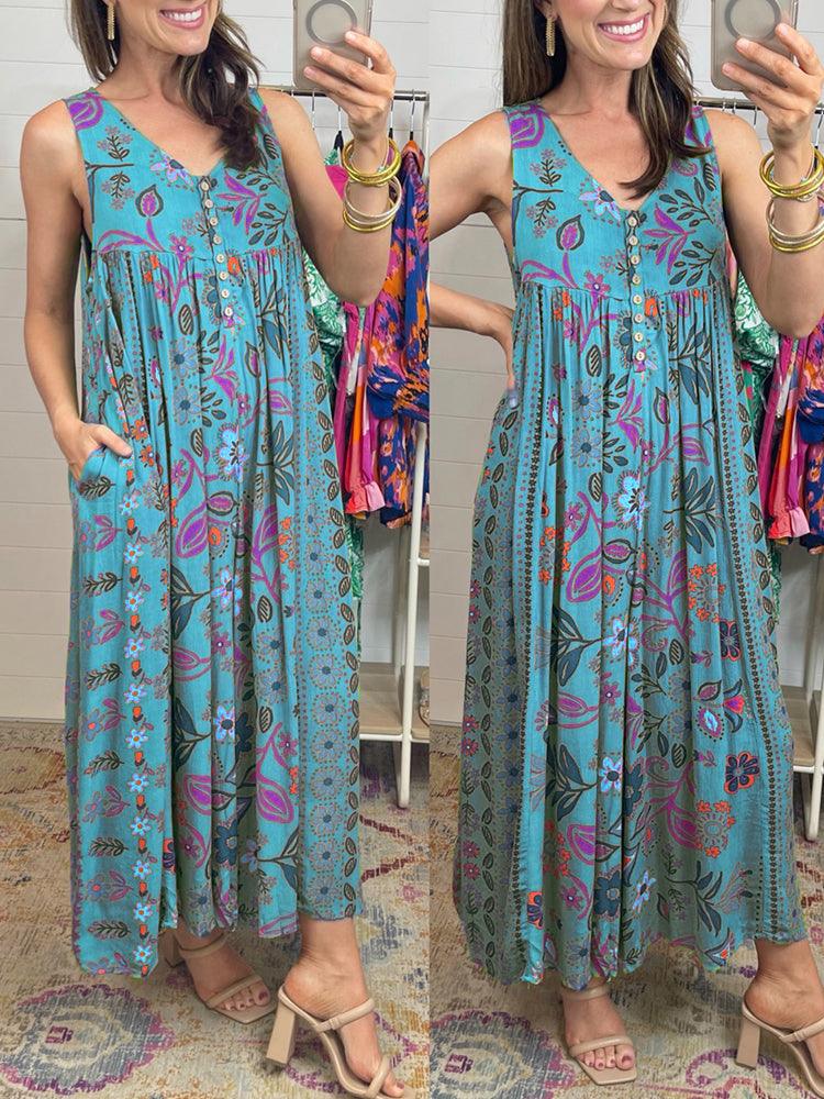 🌸Vintage floral print loose sleeveless jumpsuit👍2 Pcs FREE SHIPPING