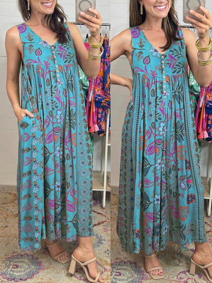 🌸Vintage floral print loose sleeveless jumpsuit👍2 Pcs FREE SHIPPING