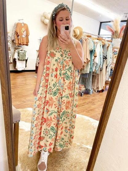 🌸Vintage floral print loose sleeveless jumpsuit👍2 Pcs FREE SHIPPING