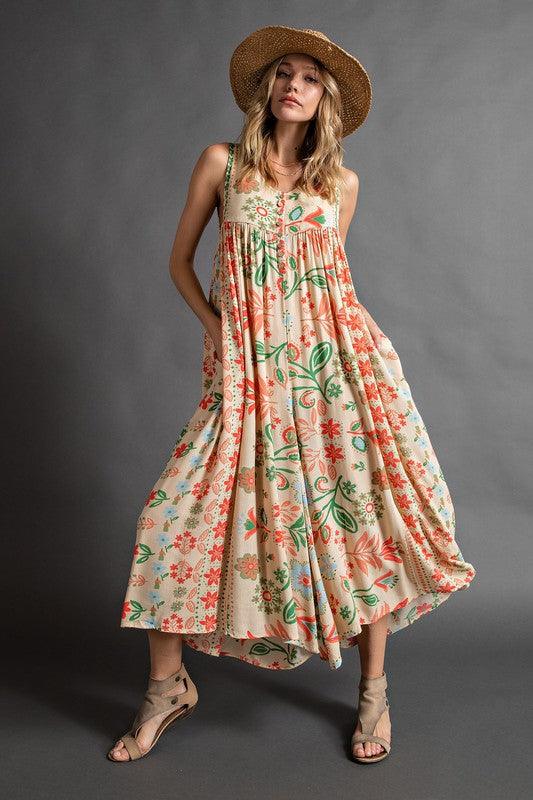 🌸Vintage floral print loose sleeveless jumpsuit👍2 Pcs FREE SHIPPING