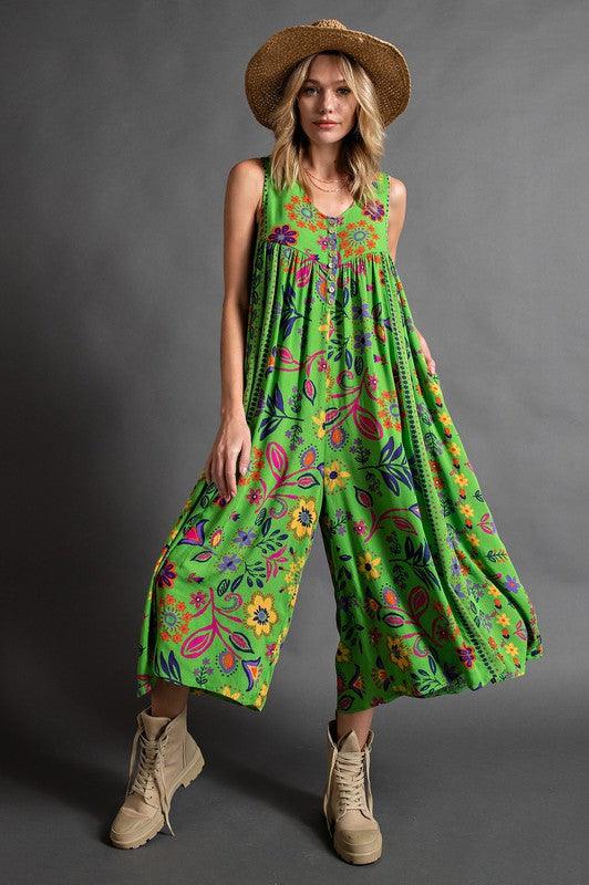 🌸Vintage floral print loose sleeveless jumpsuit👍2 Pcs FREE SHIPPING