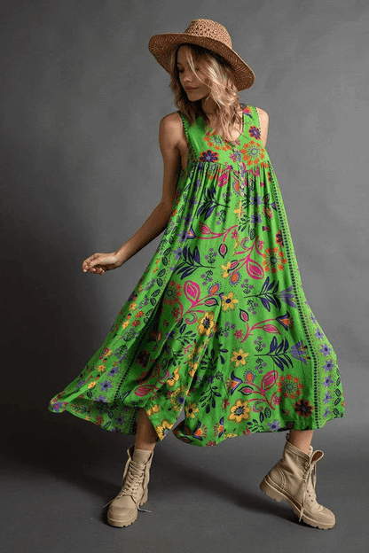 🌸Vintage floral print loose sleeveless jumpsuit👍2 Pcs FREE SHIPPING